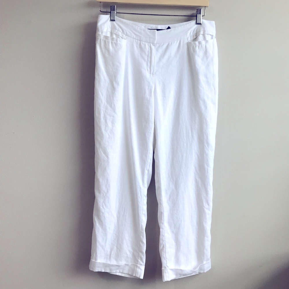 Lafayette 148 new tork 100% linen white cropped pants size 6